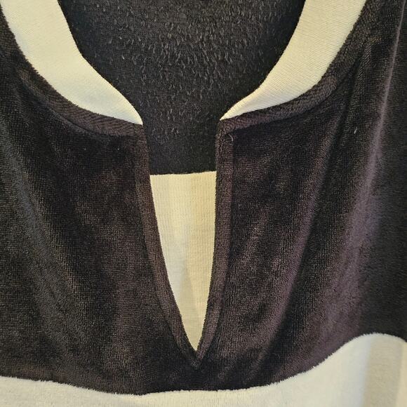 Vintage Action 1980s V-Neck Striped Velour Sweater Ribbed Cuffs Black/Tan Sz XL - Picture 5 of 6